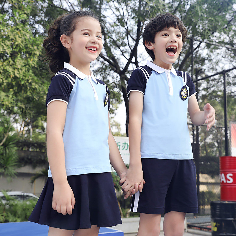 Children's school uniform suits primary and secondary school students' class uniforms summer short-sleeved kindergarten uniforms teacher sports meeting group purchase clothing