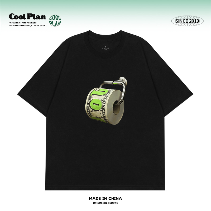 【Dollar Bill Paper】Original American-Style Fun and Creative Printed Loose Short-Sleeve T-Shirt, Summer Trendy Brand, Unisex