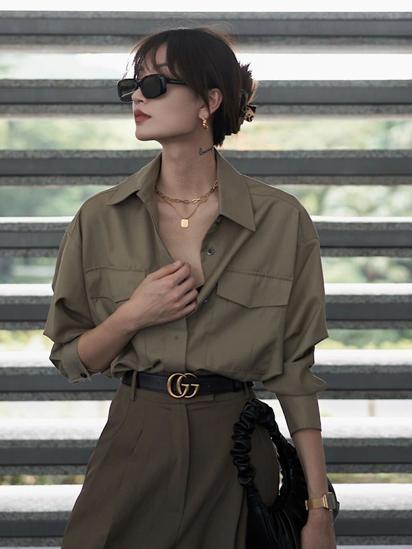 French Retro High-End Coffee-Colored Shirt for Women 2026 Spring New Style Loose Casual Work Clothing Layered Long-Sleeved Top