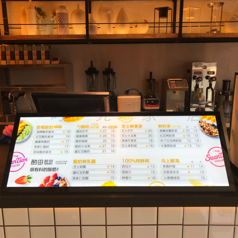 Milk tea shop menu Showcase menu Dining Card Table Surface Bar table LED Crystal light box Advertisement luminous price list hanging wall