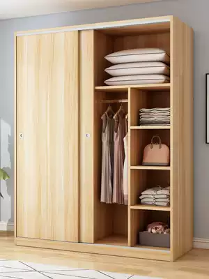 Simple wardrobe solid wood sliding door modern simple rental room household economy assembly small cabinet bedroom wardrobe
