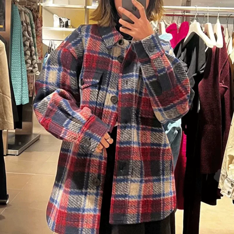 Часть узора Isabel Marant Etoile цвета - цветной повседневный клетчатый свитер свободная клетчатая длинная куртка