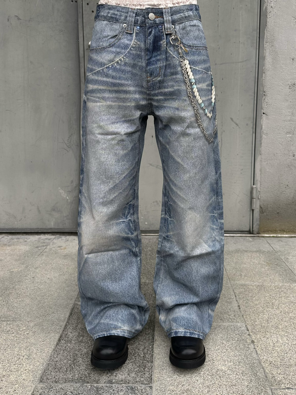 Complex 27 American Retro Cleanfit Pendant Print Jeans Unisex Loose Whiskered Straight-Leg Pants