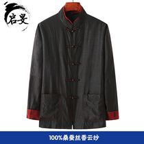 Tangwei male middle-aged turtle clouds long sleeves Chinese folk silk silk silk grandpa Chinese spring and autumn dress
