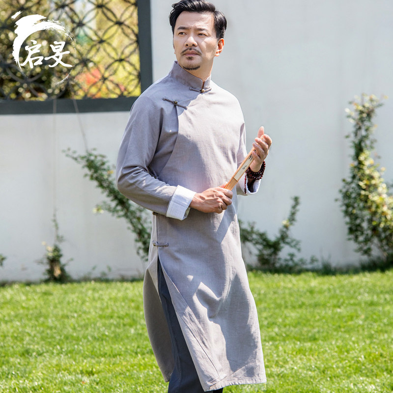 Tang Loaded Men China Wind Flax Long Shirts Chinese Retro Dau Gown Gowns Gown Costume for the Costume Costume