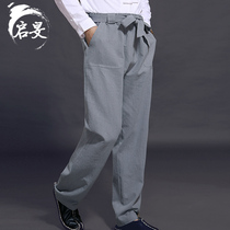 Spring and Autumn Linen Pants Men Chinese Wind Lax Straight Casual Trousers in old cotton and loose trousers