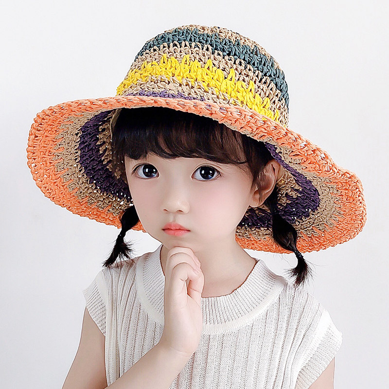 Parent-child children's straw hat boys and girls hat summer big brim sunscreen hat baby beach sunshade hat