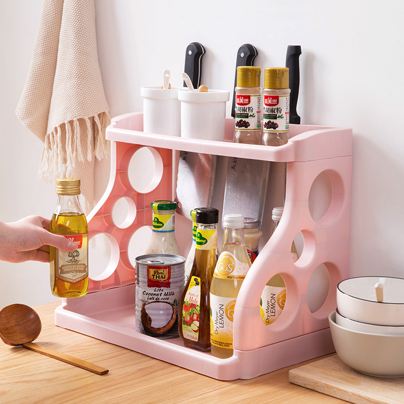 Double kitchen storage rack seasoning storage layer rack floor plastic knife holder seasoning tank rack condiment rack