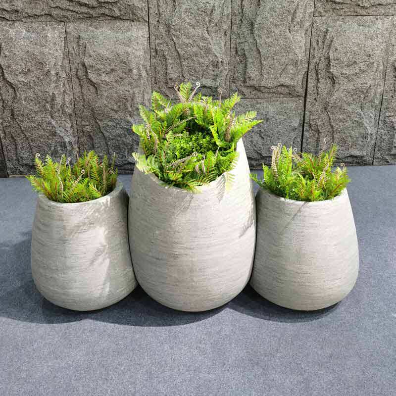 Nordic high-grade brushed FRP floor planter Shopping mall outdoor large flower bowl shaped vase combination household ornaments