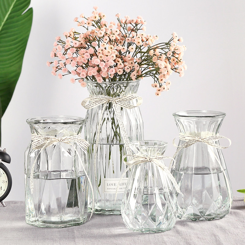 Modern minimalist large size stained glass transparent vase creative drying floral floral parlor with flower arrangement European-style decorative hem