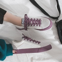 Peach color canvas shoes female purple students Korean version of small white shoes retro Hong Kong flavor flat board shoes children 2020 minority