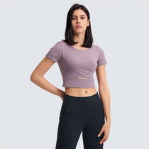 lulu original plant Summer yoga suit woman blouse short sleeve sexy dew navel with chest cushion high-end sports fitness clothing