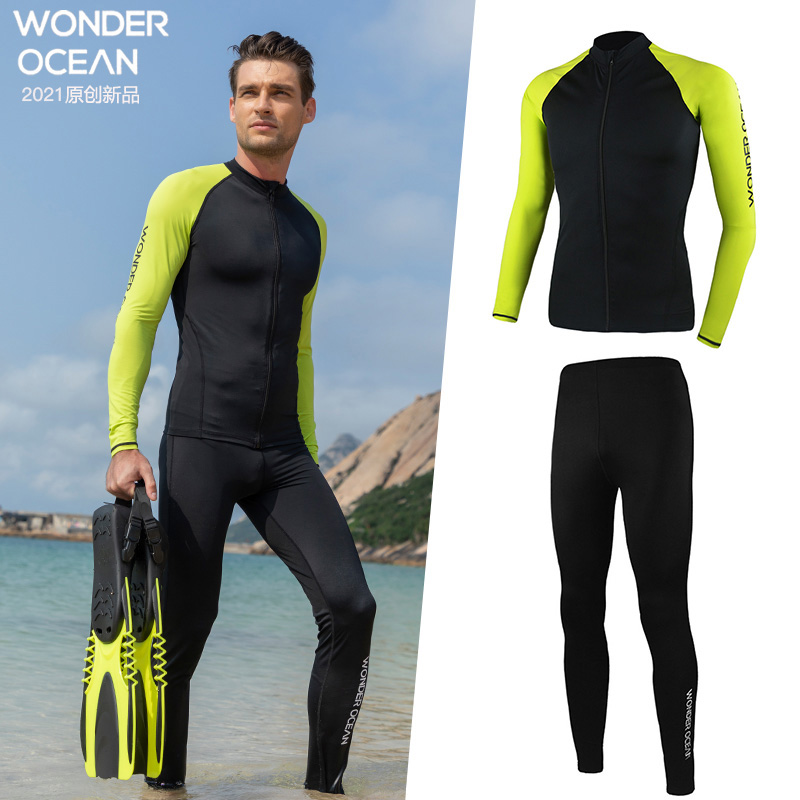 wonderocean split snorkel water suit trousers zipper sunscreen quick-drying jellyfish suit Long sleeve swimsuit surfer men