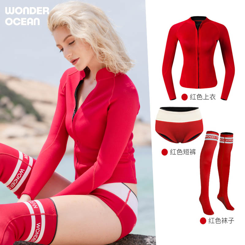 2mm diving suit split female sunscreen long sleeve zipper swimsuit jellyfish coat free diving snorkeling surfing deep diving wet coat