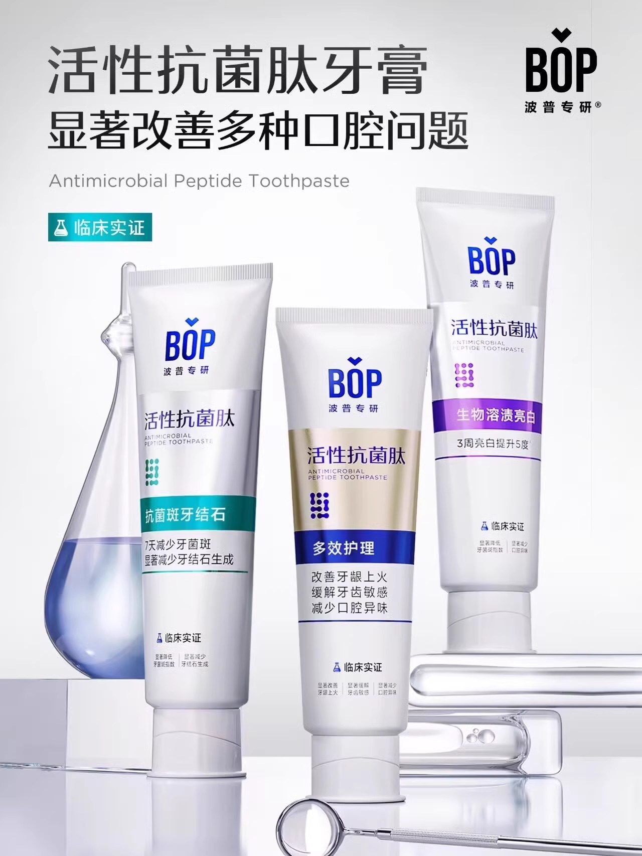 BOP牙膏活性抗菌肽美白牙膏去黄提亮减轻口臭污渍成人含氟-阿里巴巴