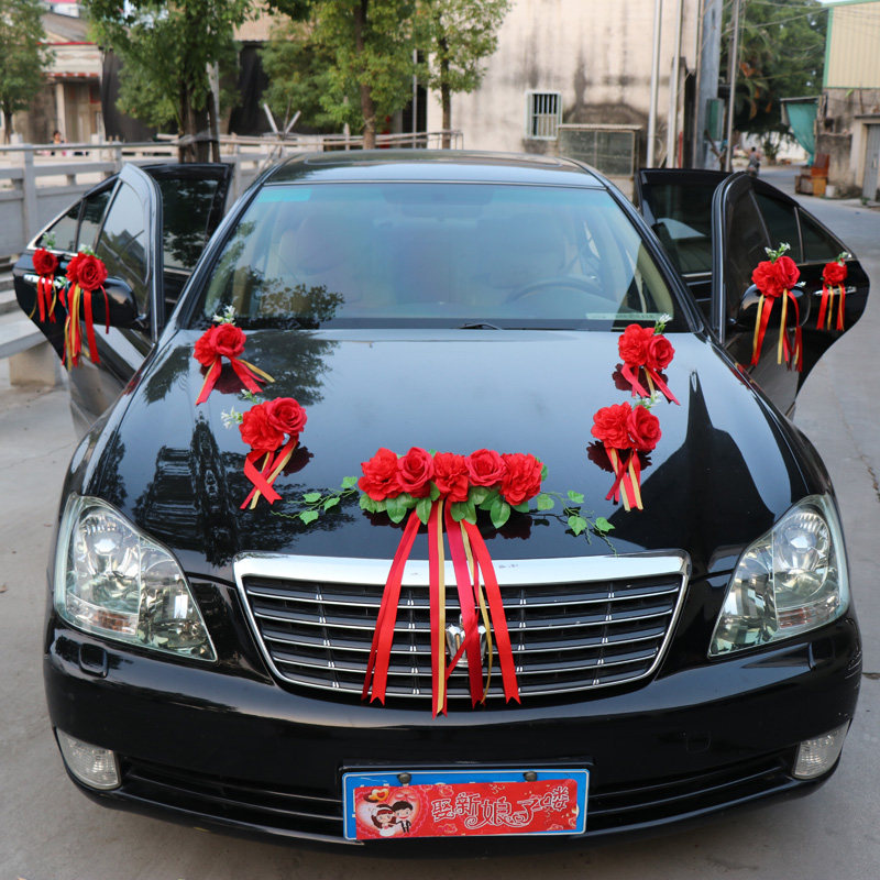 Vice wedding car decoration suction cup wedding team dress up flower decoration full set of artificial flower wedding supplies and car decoration set