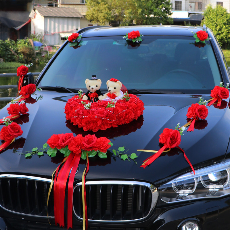 Main wedding car decoration front flower wedding car decoration head car flower decoration full suction cup float wedding team set