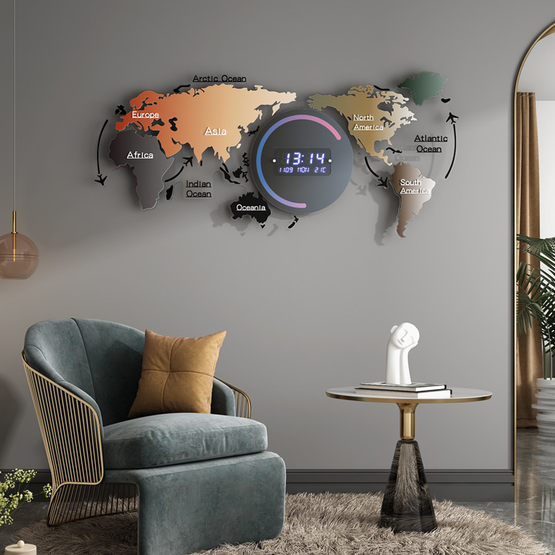 2021 new map electronic clock modern minimalist home fashion living room hanging bell personality decoration hanging wall watches