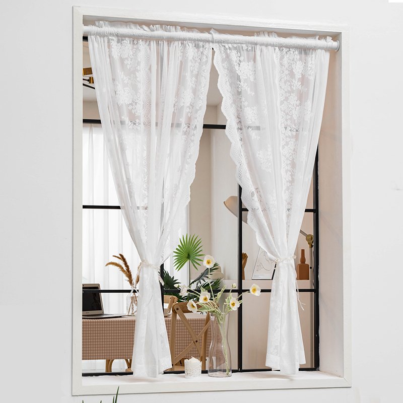 White Lace Yarn Curtain Partition Decoration Yarn Curtain Field American Semi-Curtain Short Door Curtain Door Curtain Blindfree Installation