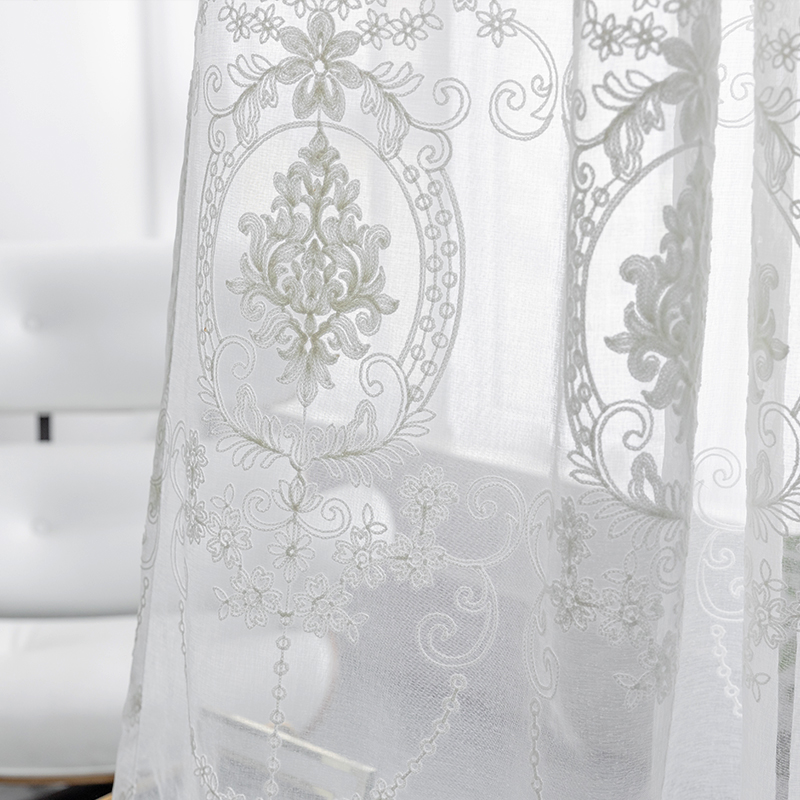 Curtain sand European-style palace luxury embroidered gauze gauze gauze transparent non-penetrating white gauze partition white curtain Nordic