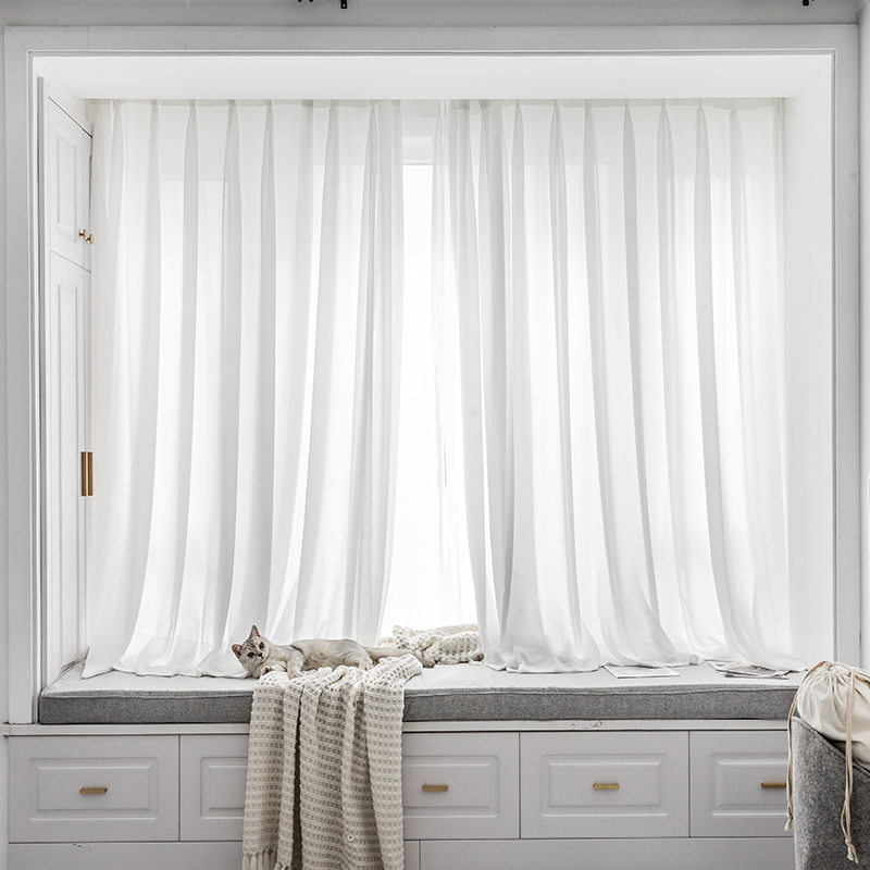 Floating Window Yarn Curtain Free To Install Balcony Window Screen Veil White Light Transmission Opaque Man Window Curtain Rod Curtain Complete Set
