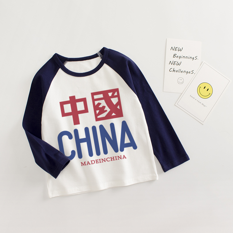 Trung Quốc t-shirt trẻ em yêu nước đáy áo china triều quốc gia boy bông dài tay áo cô gái tìm nguồn cung ứng thủy triều.