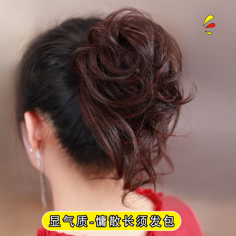 Pill head artifact wig ring coil hair fluffy curly hair ladies real hair natural curls slung flower bud head lazy man hair ornament