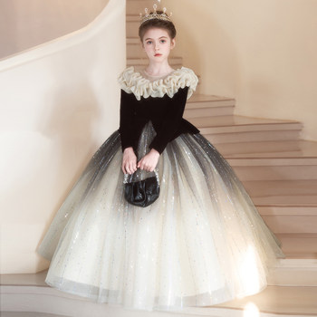 Girls' Host Evening Dress, High-End Light Luxury Niche, Stunning Princess Dress, Children's Piano Performance Costume, Winter