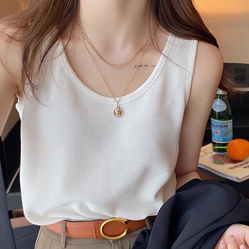 华夫格背心女夏穿搭神器 遮副乳无袖上衣内创建议