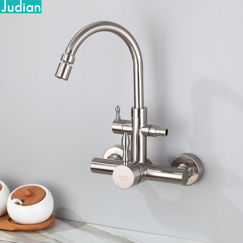 Wall-Mounted Hot and Cold Washing Machine Faucet with Automatic Water Stop, Dual-Open Mixing Valve, Dual-Purpose for Laundry Sink