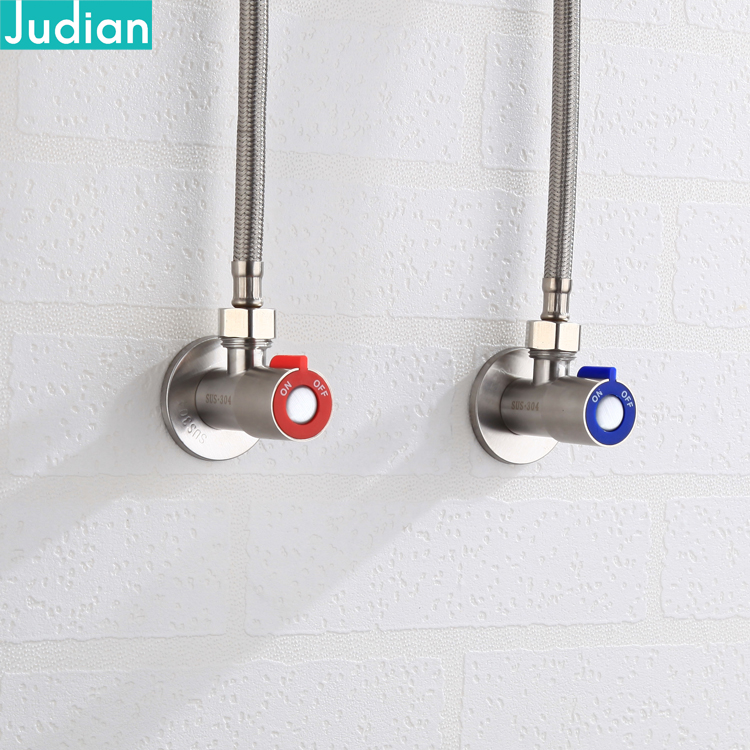 Triangular valve into the wall internal tooth thread lengthened toilet hot and cold water double head water heater check valve stainless steel tap