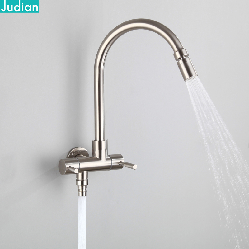 One-in-two-out 4-in-wall single-cold double with washing machine mop black tap Balcony Laundry Pool Stainless Steel