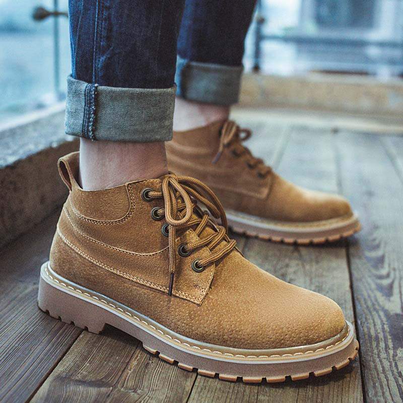 Martin Boots Male Spring Plus Suede Warm High Cylinder Yingren Wind Genuine Leather Boots Male Korean version Trend middle cylinder overalls male boots