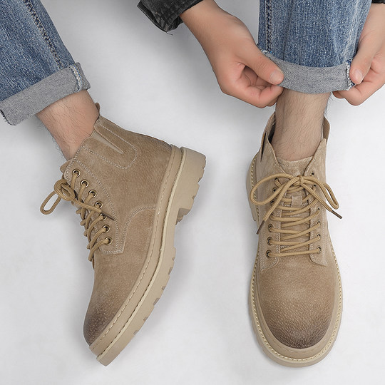 Martin boots men's high-top winter velvet warm cotton shoes 2025 new desert boots men's Chelsea boots genuine leather