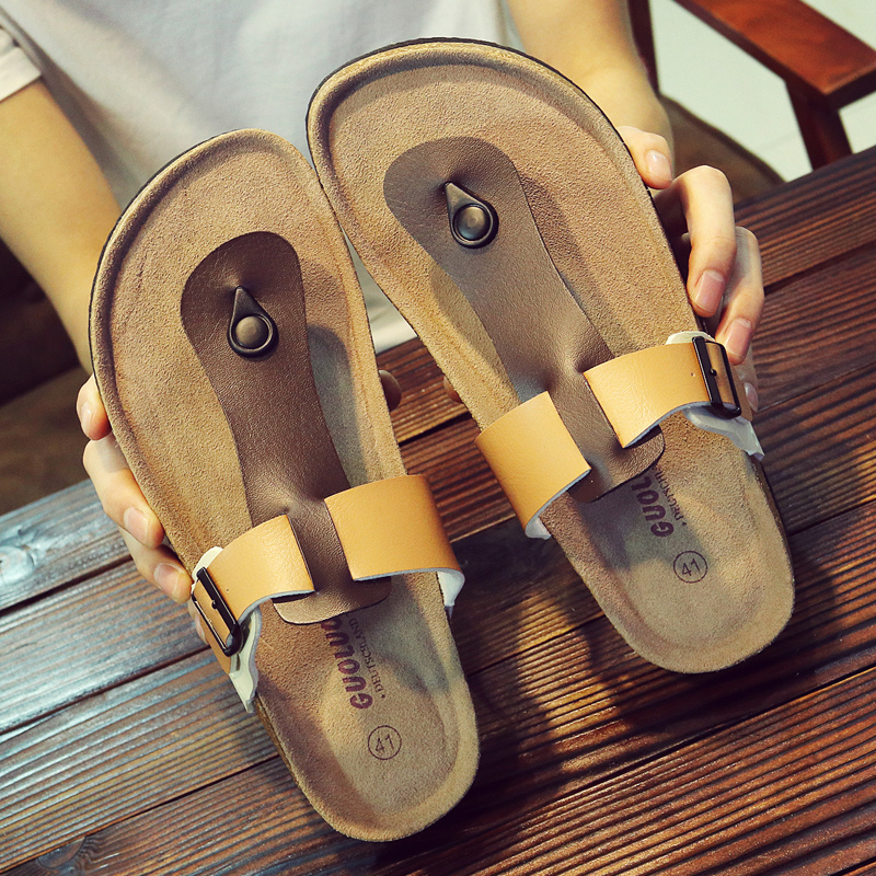 Herringbone Slippers Male Summer 2021 New Sandals Trendy Casual Outwear Beach Shoe Clip Feet Large Size Cork Shoes 4748