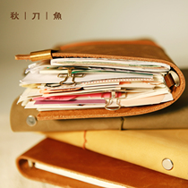 Autumn Knife Fish Loose-leaf Notebook Bull Leather Bunko Retro Handmade Stationery Handbooks Notepad notepad Art refinement Japanese book undergraduate Japanese style hand ledger This ultra-thick customizable Benson