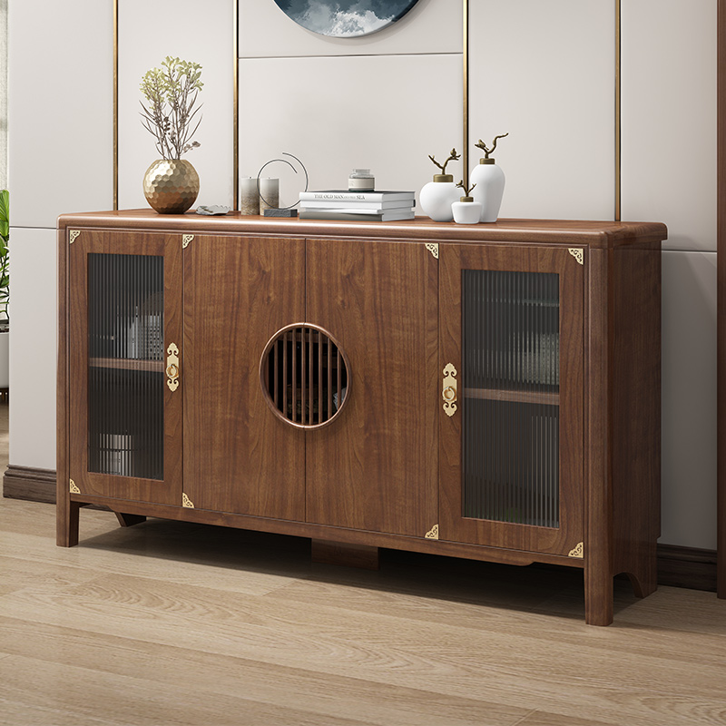 New Chinese style dining cabinet solid wood frame modern minimalist leaning against wall living room tea water cabinet small family type home kitchen storage cabinet