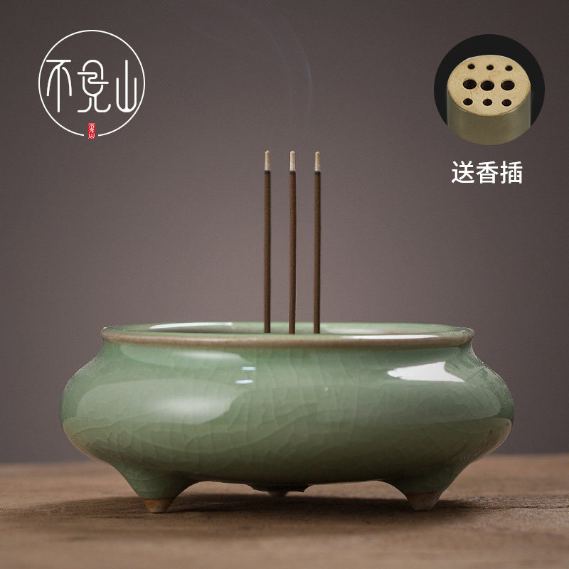 Green Porcelain Wire Incense Stove Home for Buddhist Imitation Ancient Incense Stove ICE CRACKING LINE FRAGRANT INSERT INDOOR CERAMICS DEDICATED TO SANDALWOOD STOVE