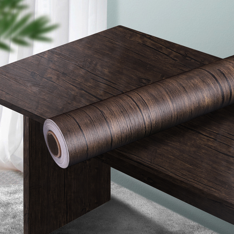 Thickened wood grain sticker simulation waterproof wallpaper self-adhesive furniture refurbished clothing cabinet desktop door sticker 50 meters wholesale