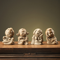 Rough pottery chess calligraphy and painting little monk tea pet ornaments home living room ladies three saints ceramic tea table tea ceremony decorations