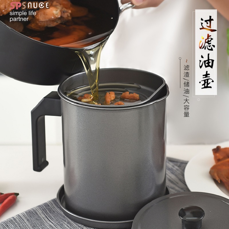 Japan SP SAUCE stainless steel filter oil pot household with lid oil pot with filter screen oil residue filter residue oil tank