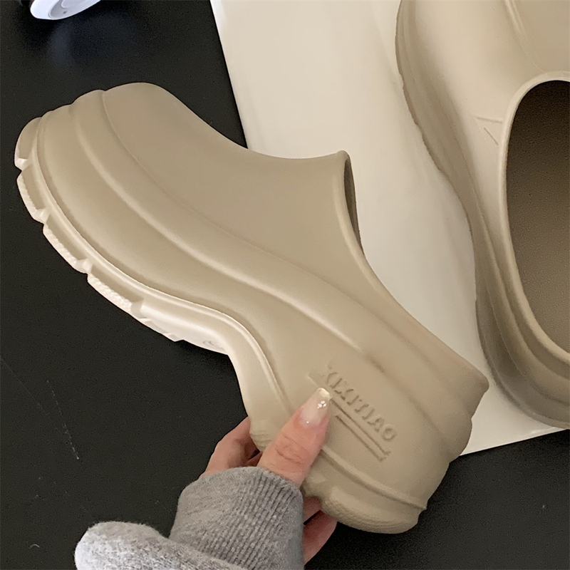 Women's Short Boots for Spring and Autumn, Fashionable Slip-On Half-Slippers, Non-Slip and Waterproof, Thick-Soled Height-Increasing Mules for Petite Women, Summer