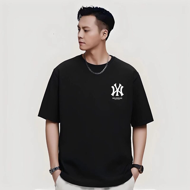 Hong Kong William Chan Trendy Brand Short-Sleeve Men's Summer Loose Black Plus-Size Half-Sleeve Pure Cotton Heavyweight 260g Crew Neck T-Shirt