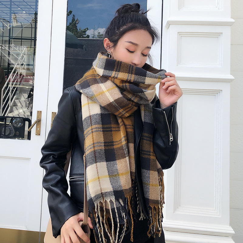 British plaid scarf female Korean version imitation cashmere thickened warm net red new tassel shawl versatile student scarf