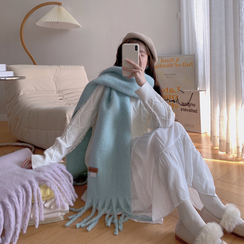 Pure color scarf female Korean style scarf 2022 winter new girls all-match shawl student macaron color imitation cashmere - Taobao