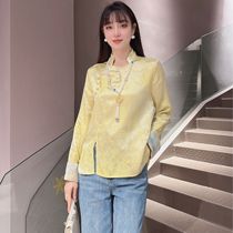 Fashionable loose new Chinese style retro Chinese style ethnic style stand collar Republican style shirt 7358