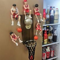Basketball Bottle Opener Fridge Sticker Dunk Basket Master Beer Bottle Stopper Cherry Wood Flower Track Solid Magnetic Sticker Magnetic Attraction Wine Opener