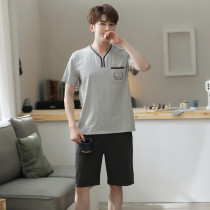 Pajamas men summer modal thin home wear mens short sleeve size can be worn outside personality V collar fashion suit