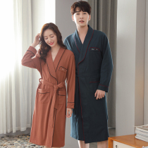 Spring and autumn couples cotton bathrobe men long sleeved pajamas plus size dressing gowns ladies long lace up home clothes