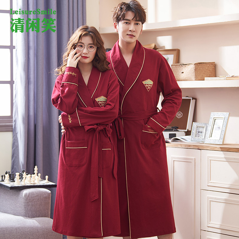 Lovers Pure Cotton Sleeping Robes Spring Autumn Season Medium Long Version Pyjamas Increased Code Fashion Men And Women Casual Comfort Bath Clothes Autumn